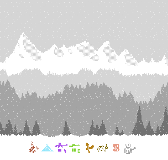 Deep Winter's falling snow effect over a scrolling background on the Commodore 64