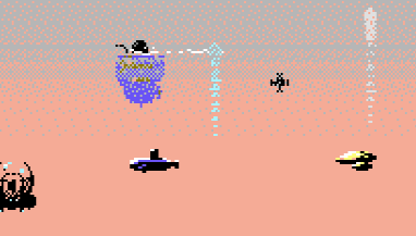 Water distortion effect on Mini Sub, Submersible,etc., in Seawolves on the Commodore 64 Water distortion effect on Mini Sub, Submersible,etc., in Seawolves on the Commodore 64